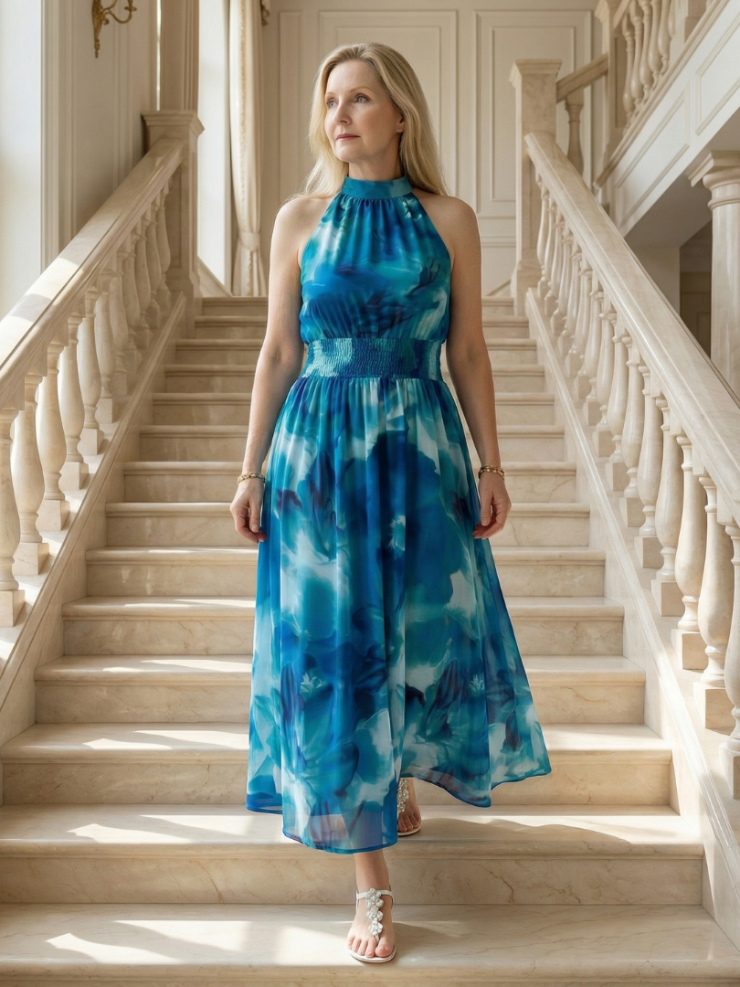 Sylin | Abito Midi con Scollo Halter Arricciato