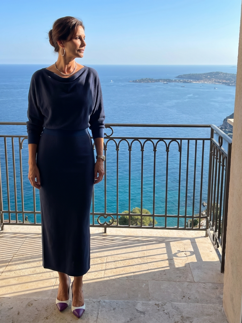 Romy | Abito midi con scollo drappeggiato e gonna aderente