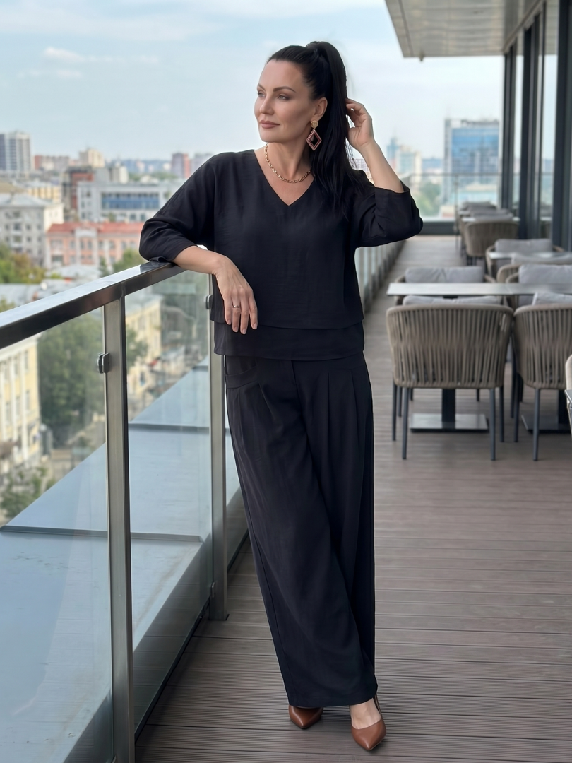 Fiume | Set Top a Strati con Pantaloni Larghi