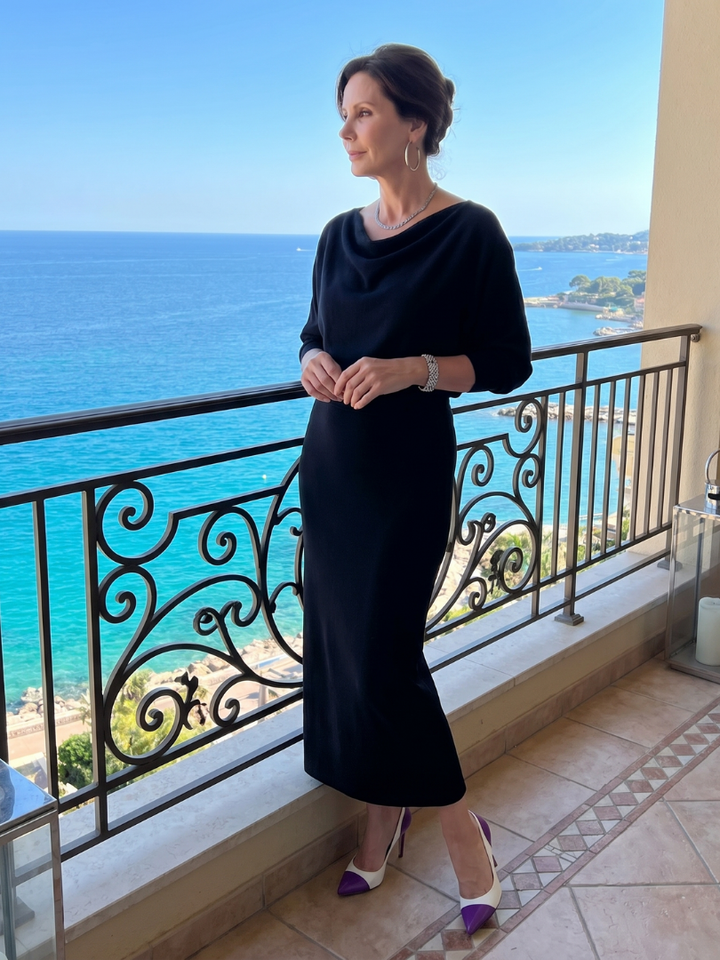 Romy | Abito midi con scollo drappeggiato e gonna aderente