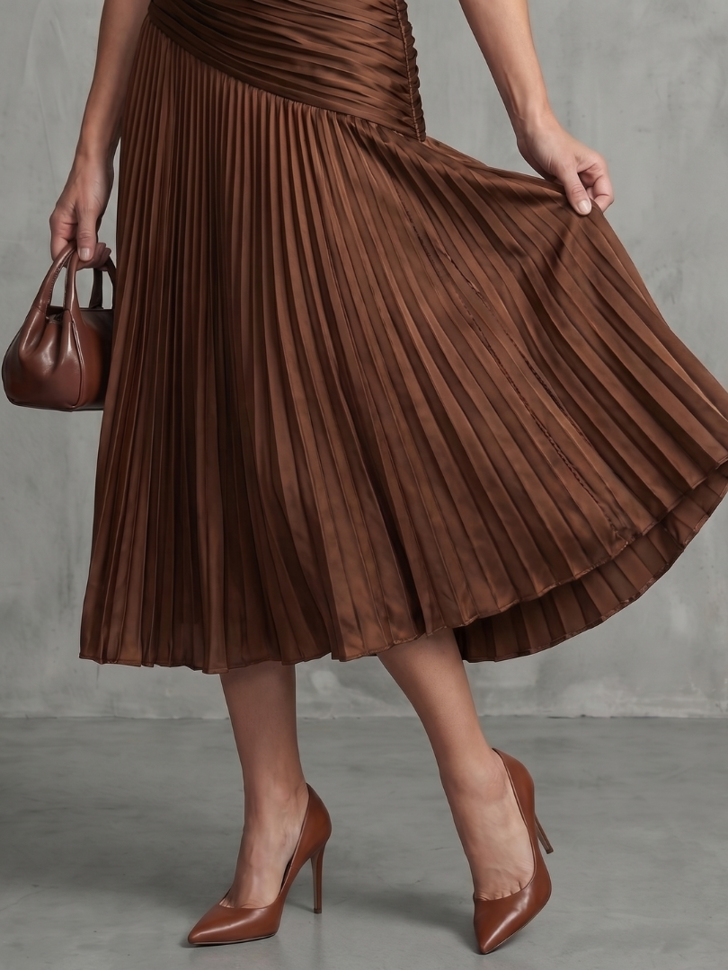Theodora | Vestito midi a righe con vita plissettata