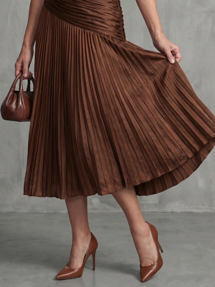 Theodora | Vestito Midi a Strisce con Vita Plissettata