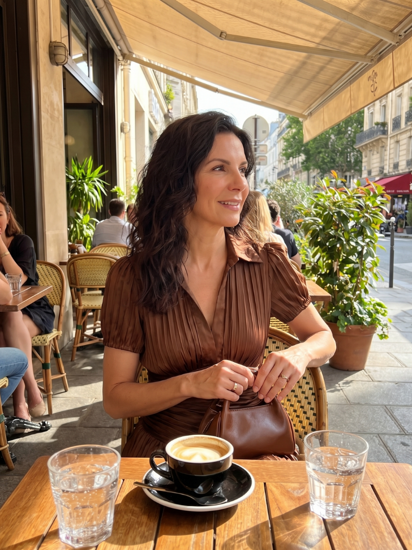 Theodora | Vestito Midi a Strisce con Vita Plissettata