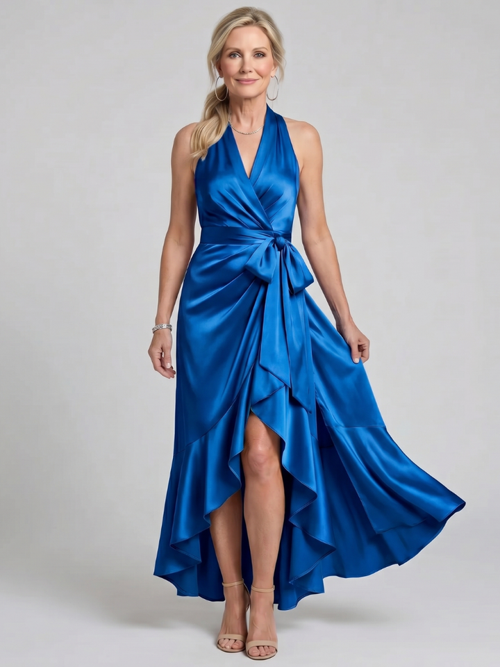 Honora | Vestito Midi Asimmetrico con Collo Halter