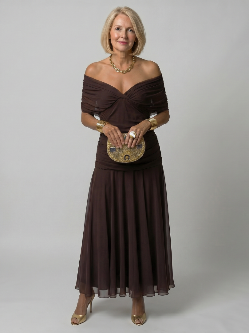 Ellis & Johnson™  | Abito Midi Off Shoulder