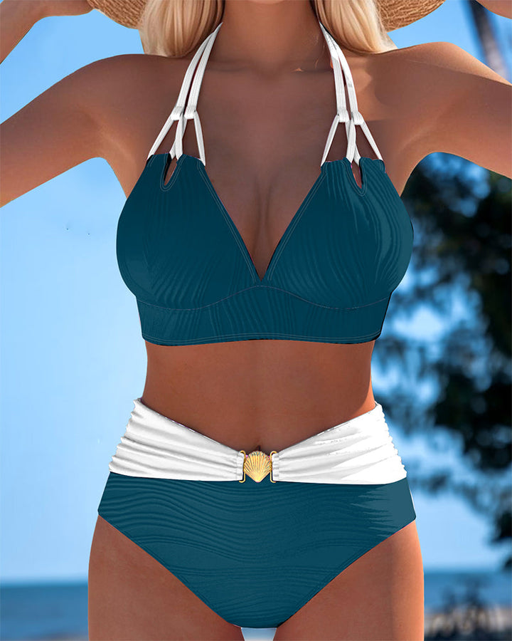 Lily | Costume da bagno a vita alta con doppio spallino e colore a contrasto