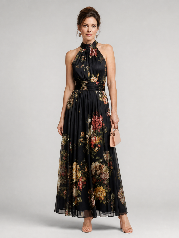 Sior | Abito Midi con Collo Halter a Fiori