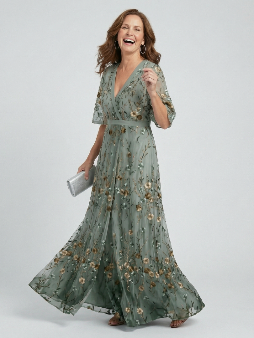 Selora | Vestito Maxi Floreale con Scollo All'Americana