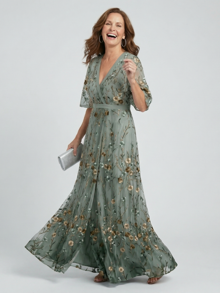 Selora | Vestito Maxi Floreale con Scollo All'Americana