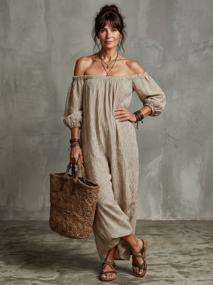 Eufemia | Abito Maxi a Righe con Spalle Scoperte