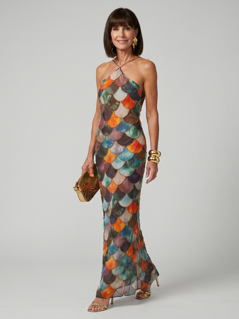 Larkin | Maxi Dress con Motivo a Scaglie Multicolore