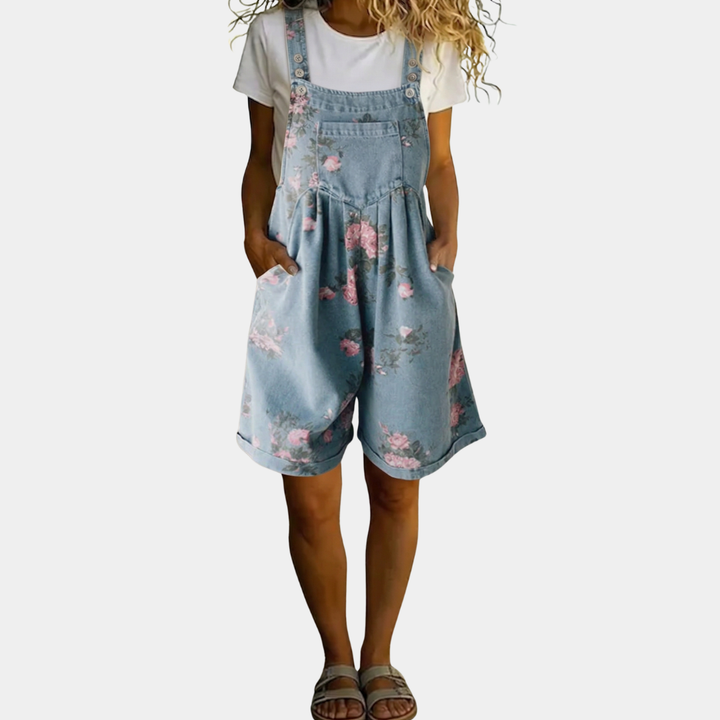 Judy | Vintage Salopette in Denim di Cotone Morbido con Fiori
