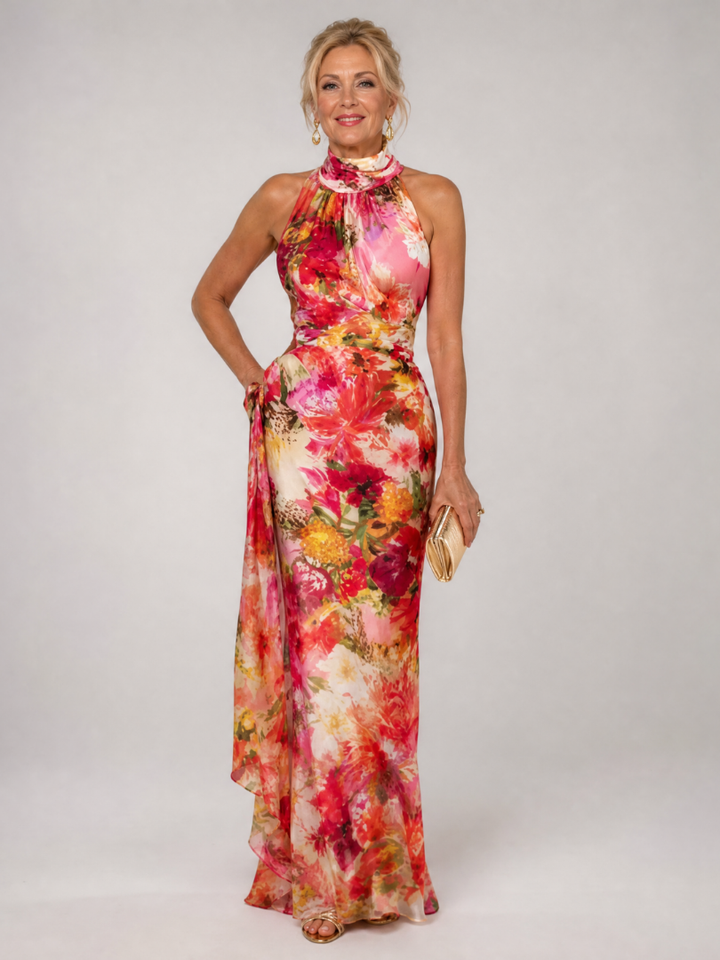 Elisabetta | Vestito Maxi con Stampa Floreale e Scollo All'Americana
