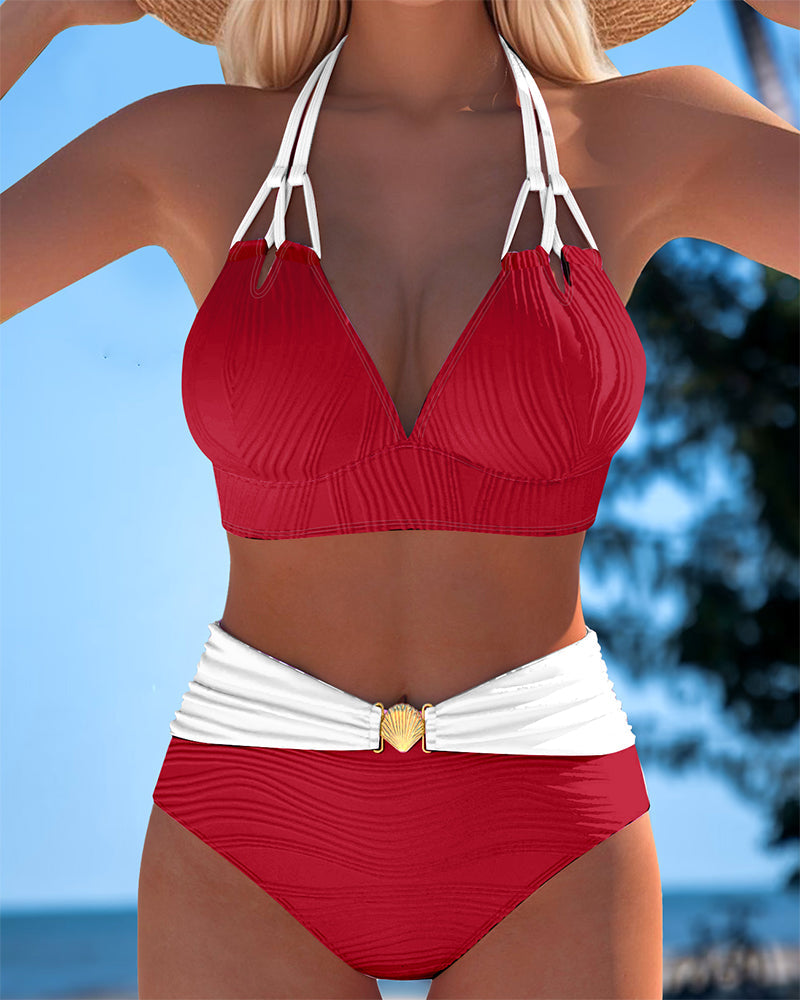 Lily | Costume da bagno a vita alta con doppio spallino e colore a contrasto
