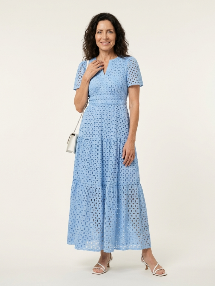 Brielle | Vestito Midi a Maniche Corte con Scollo a V a Strati