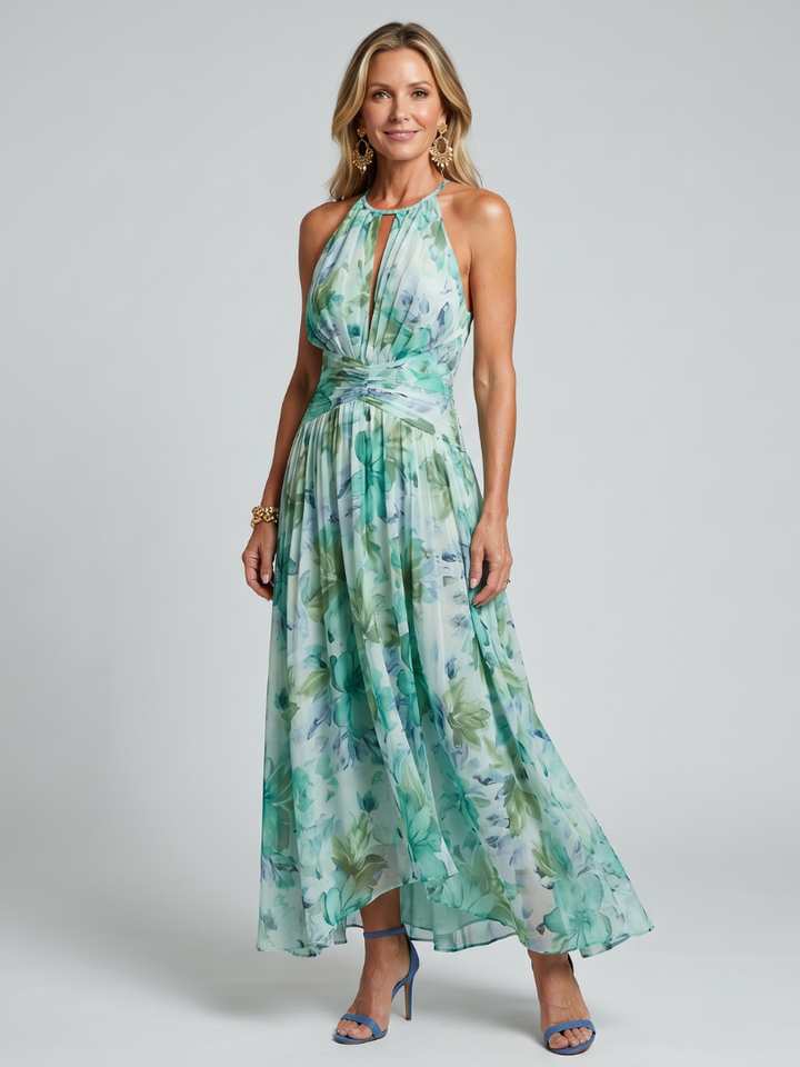 Portia | Abito midi floreale plissettato con scollo all'americana