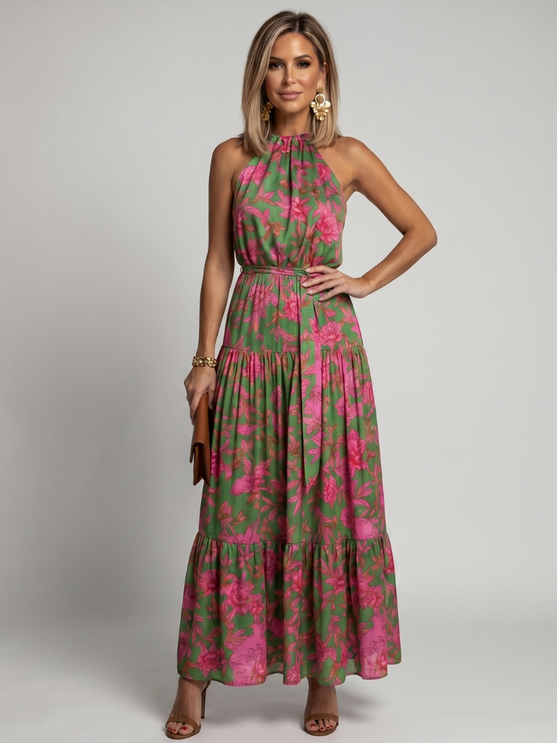 Rowen | Abito Midi con Scollo Halter Drappeggiato