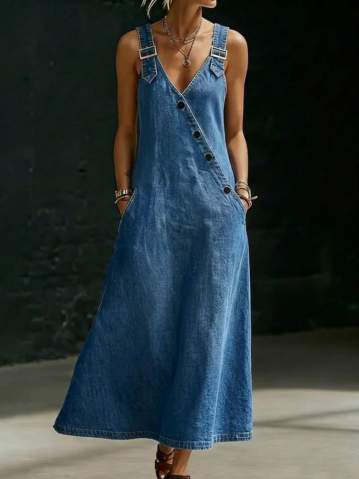 Vera | Abito lungo in denim con chiusura a bottoni