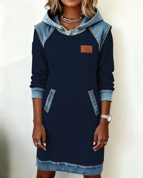 Alexa | Vestito con Cappuccio a Contrasto Accogliente