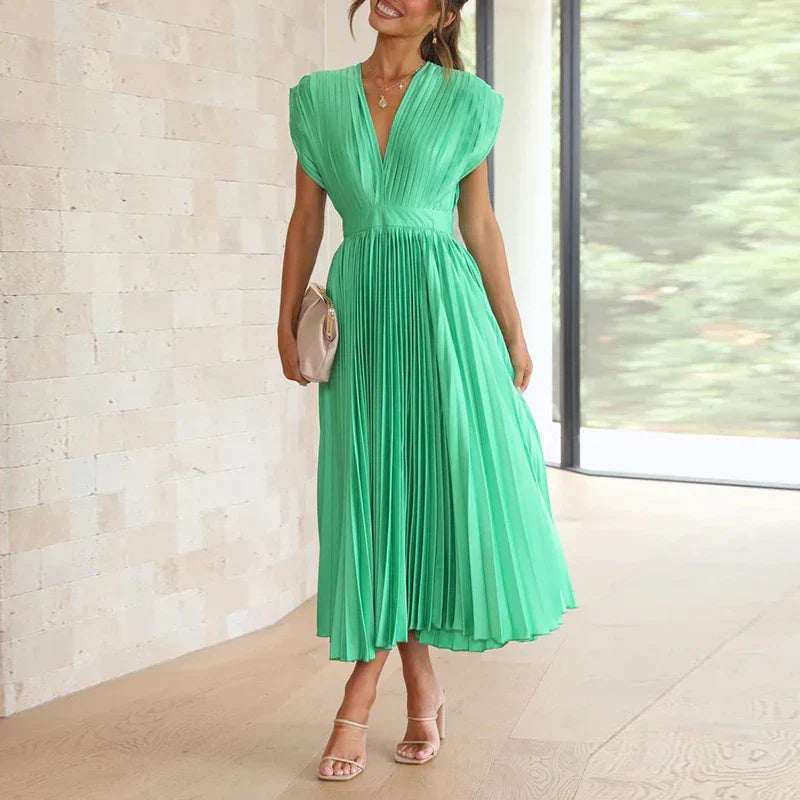 Adele - Vestito maxi con scollatura a V e pieghe