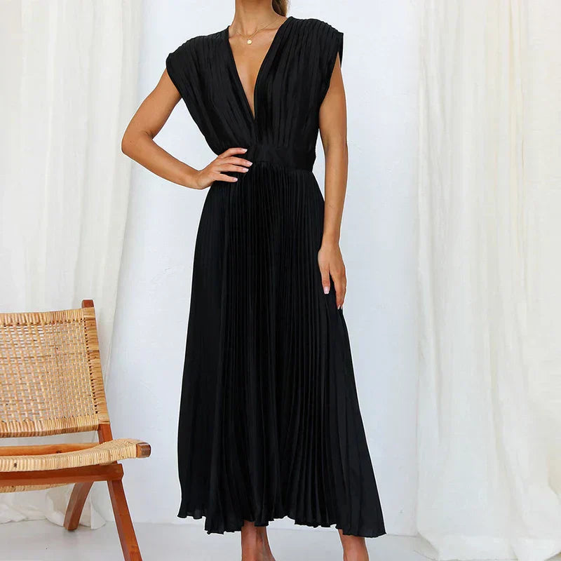 Adele - Vestito maxi con scollatura a V e pieghe