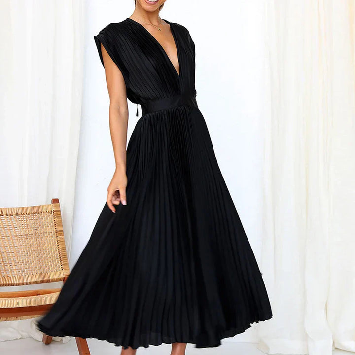 Adele - Vestito maxi con scollatura a V e pieghe
