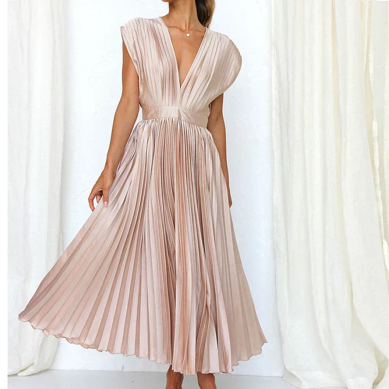 Adele - Vestito maxi con scollatura a V e pieghe