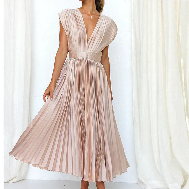 Adele - Vestito maxi con scollatura a V e pieghe