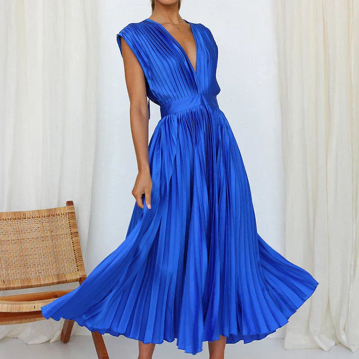 Adele - Vestito maxi con scollatura a V e pieghe