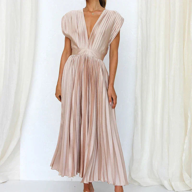 Adele - Vestito maxi con scollatura a V e pieghe