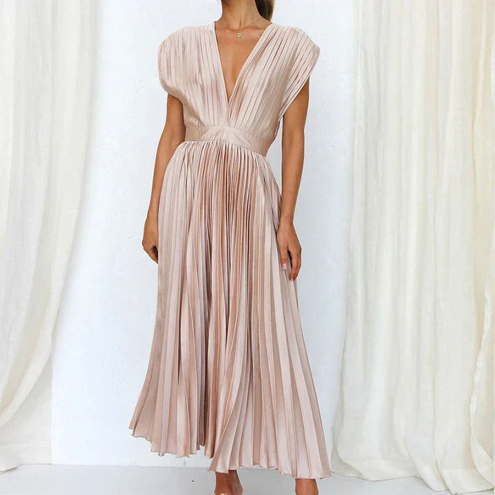 Adele - Vestito maxi con scollatura a V e pieghe