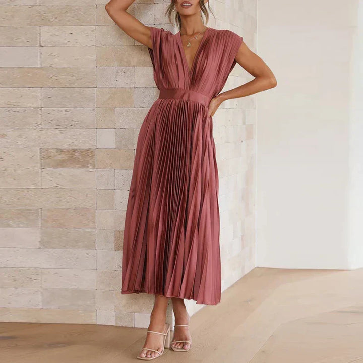 Adele - Vestito maxi con scollatura a V e pieghe