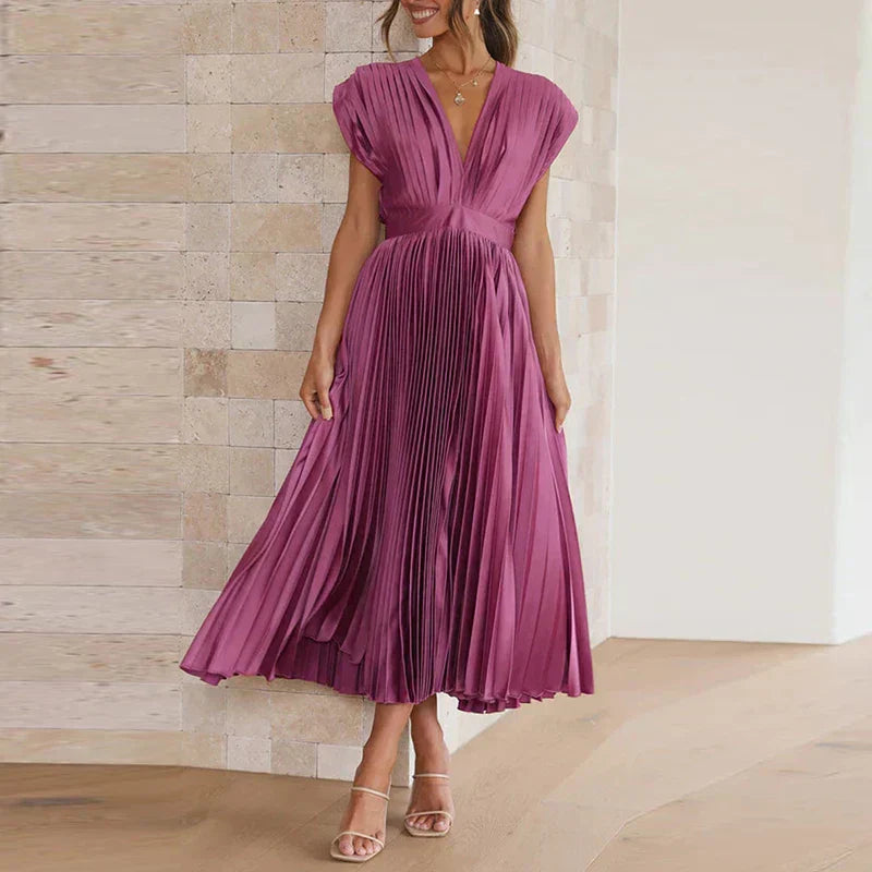 Adele - Vestito maxi con scollatura a V e pieghe