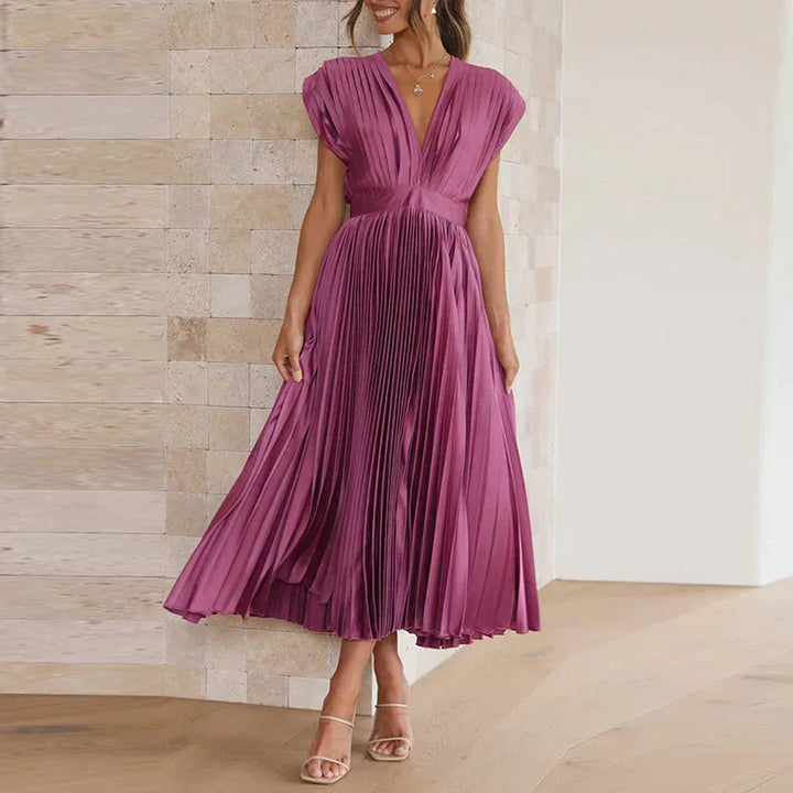Adele - Vestito maxi con scollatura a V e pieghe