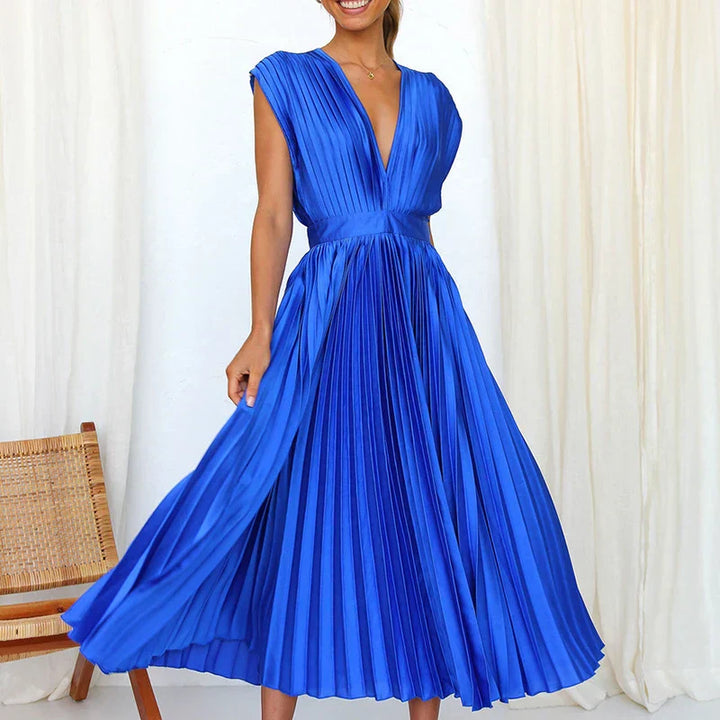 Adele - Vestito maxi con scollatura a V e pieghe