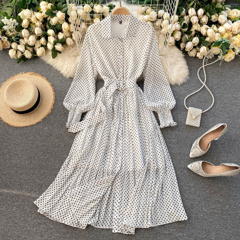 Abito Plissettato in Chiffon a Pois
