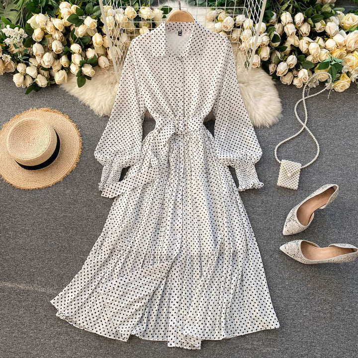 Abito Plissettato in Chiffon a Pois