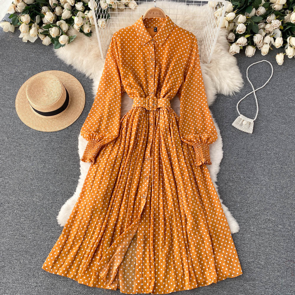 Abito Plissettato in Chiffon a Pois