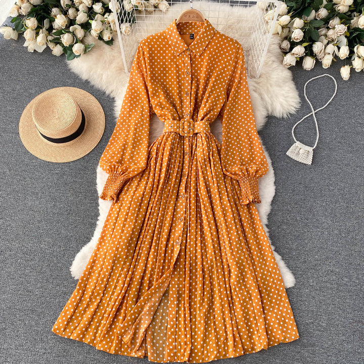 Abito Plissettato in Chiffon a Pois