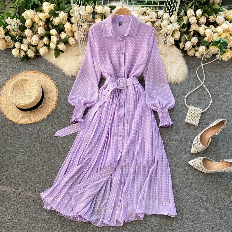 Abito Plissettato in Chiffon a Pois