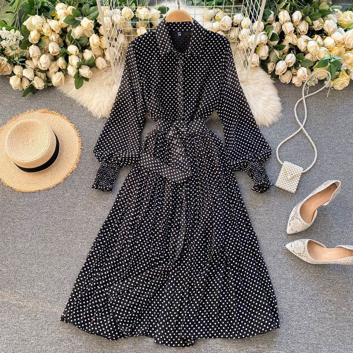 Abito Plissettato in Chiffon a Pois