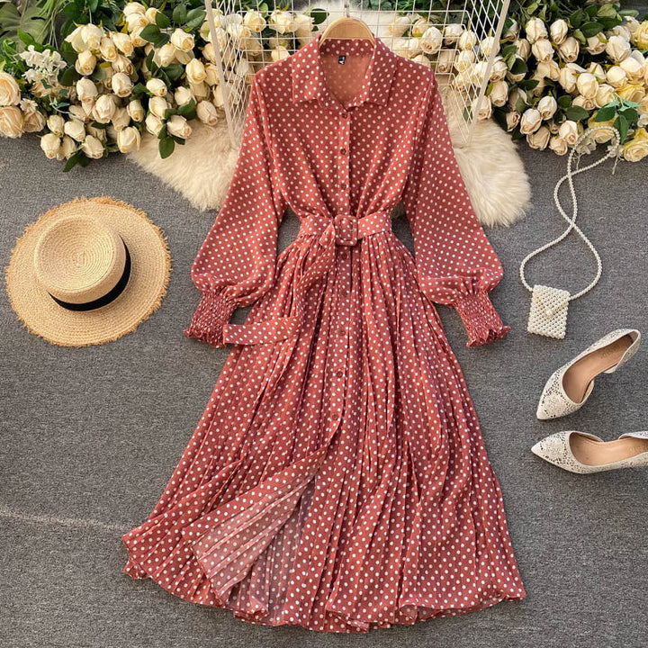 Abito Plissettato in Chiffon a Pois