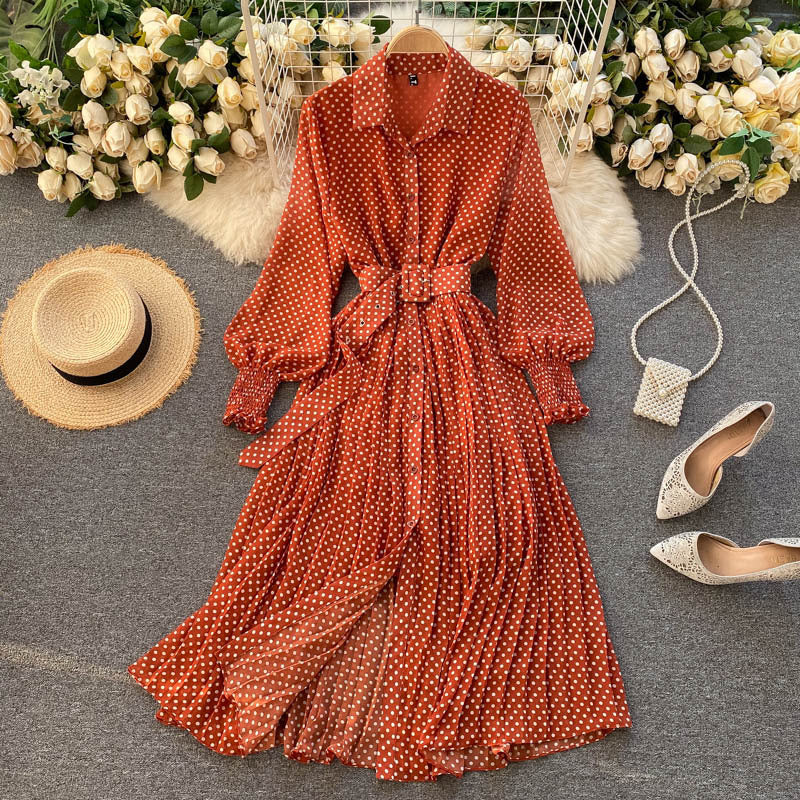 Abito Plissettato in Chiffon a Pois