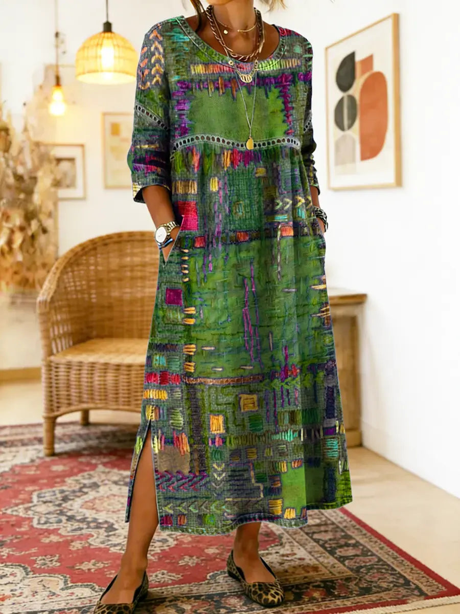 Manuela | Vestito Stampato con Patchwork Etnico