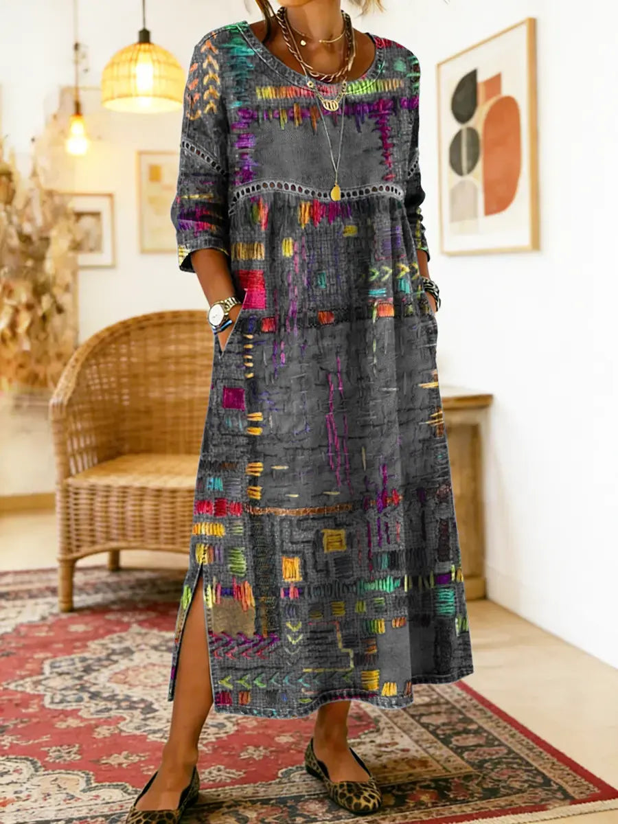 Manuela | Vestito Stampato con Patchwork Etnico