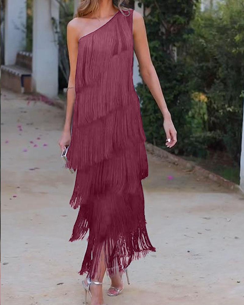 Abito elegante con frange Maya a spalle scoperte