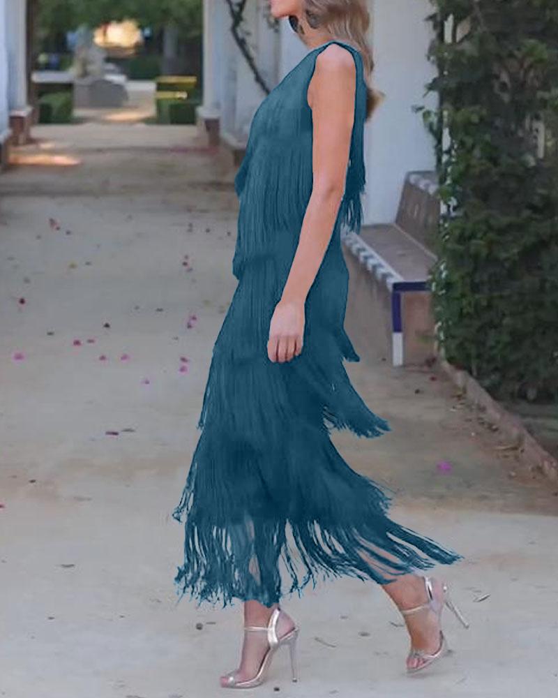 Abito elegante con frange Maya a spalle scoperte