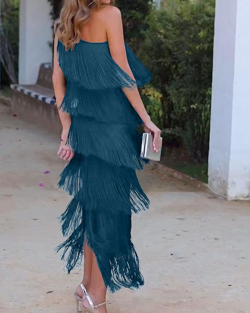 Abito elegante con frange Maya a spalle scoperte