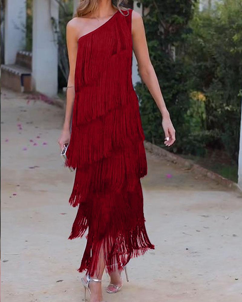 Abito elegante con frange Maya a spalle scoperte