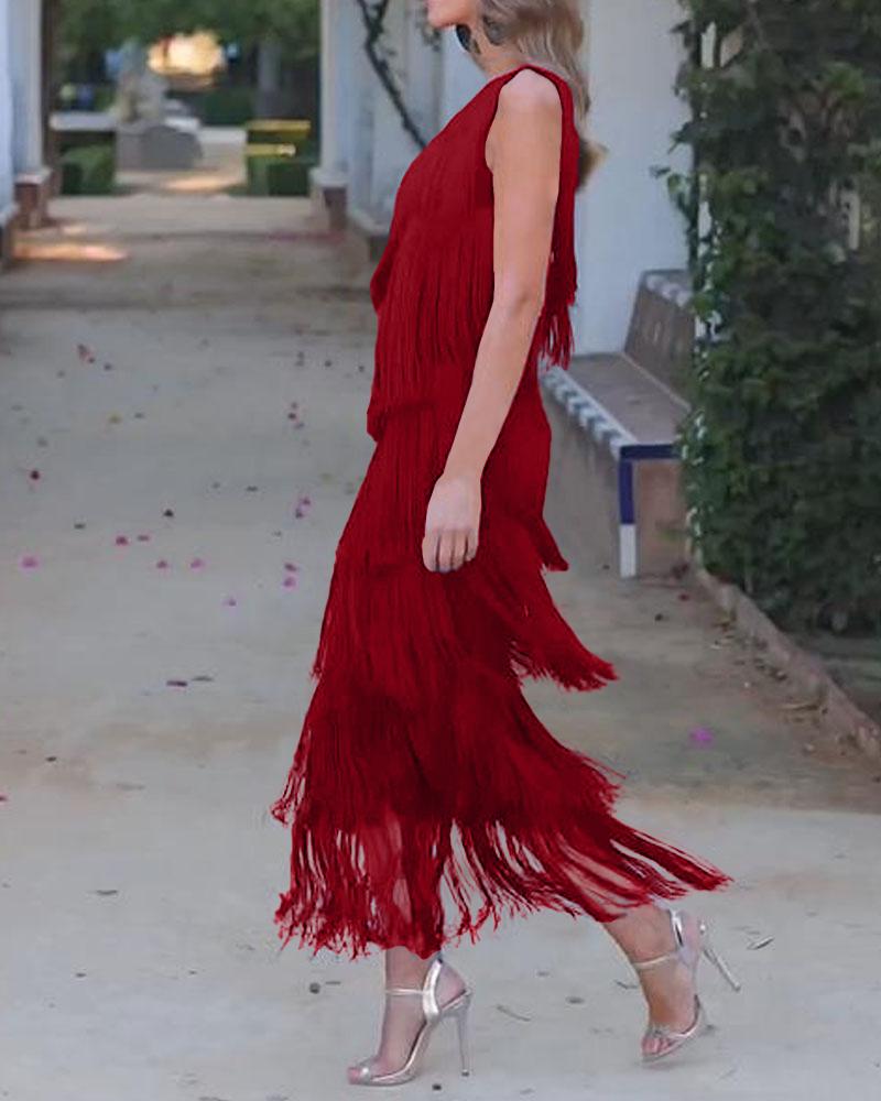 Abito elegante con frange Maya a spalle scoperte